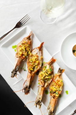 Prawns at Hook. Big flavour, bright garnish, no fuss.