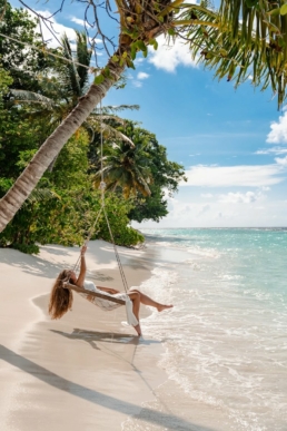 Relaxing beach setup at a Maldives resort