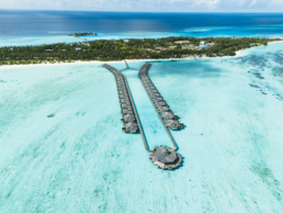 Aerial view of Villa Park's Overwater Villas, South Ari Atoll