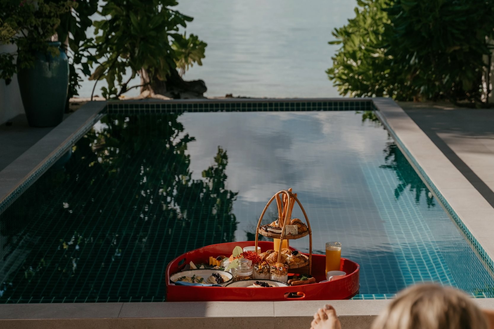 Floating Breakfast at a Beach Pool Villa in Villa Park, South Ari Atoll Maldives