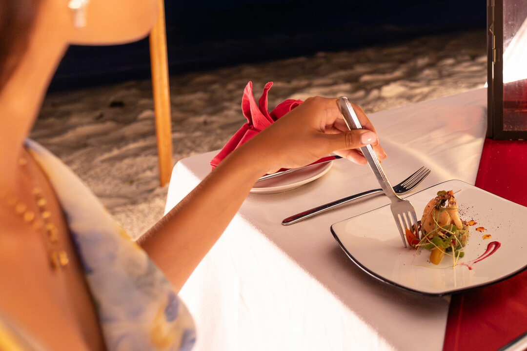 Seafood served during a private dining experience at Royal Island Maldives